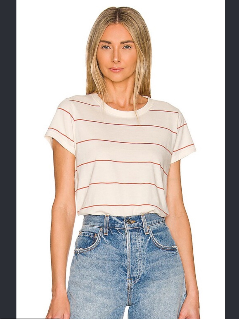 Rag & Bone The Striped Tee Organic Cotton Crew Short Sleeve Rust M Peru Luxury